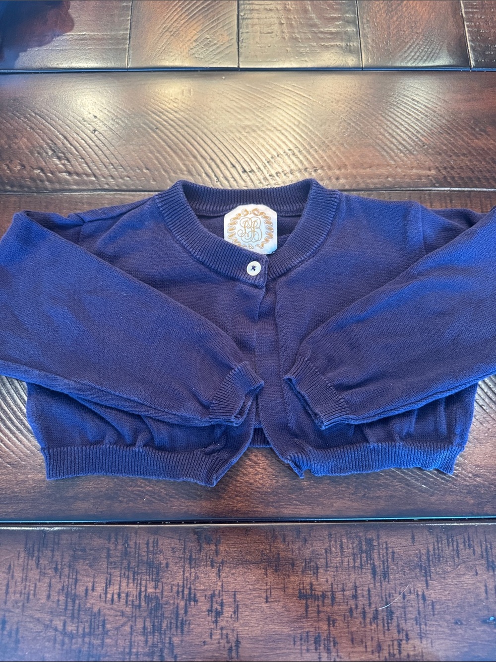 The Beaufort Bonnet Company TBBC Navy Cambridge Cropped Cardigan Sweater 4T